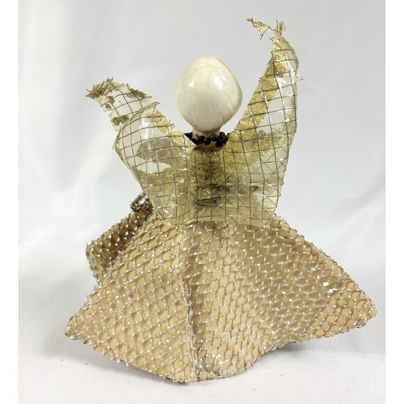 Holt Howard Ceramic Head Gold Mesh Angel Vintage MCM Christmas Tree Topper 8.5” - Picture 3 of 7